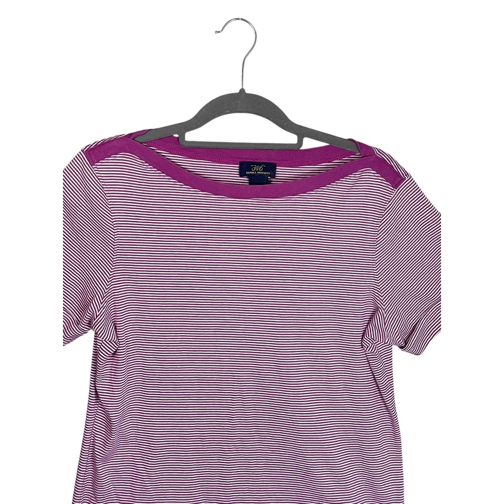 Brooks Brothers 346 Womens Purple White Striped Boat Neck Cotton T-Shirt Large - Picture 5 of 13